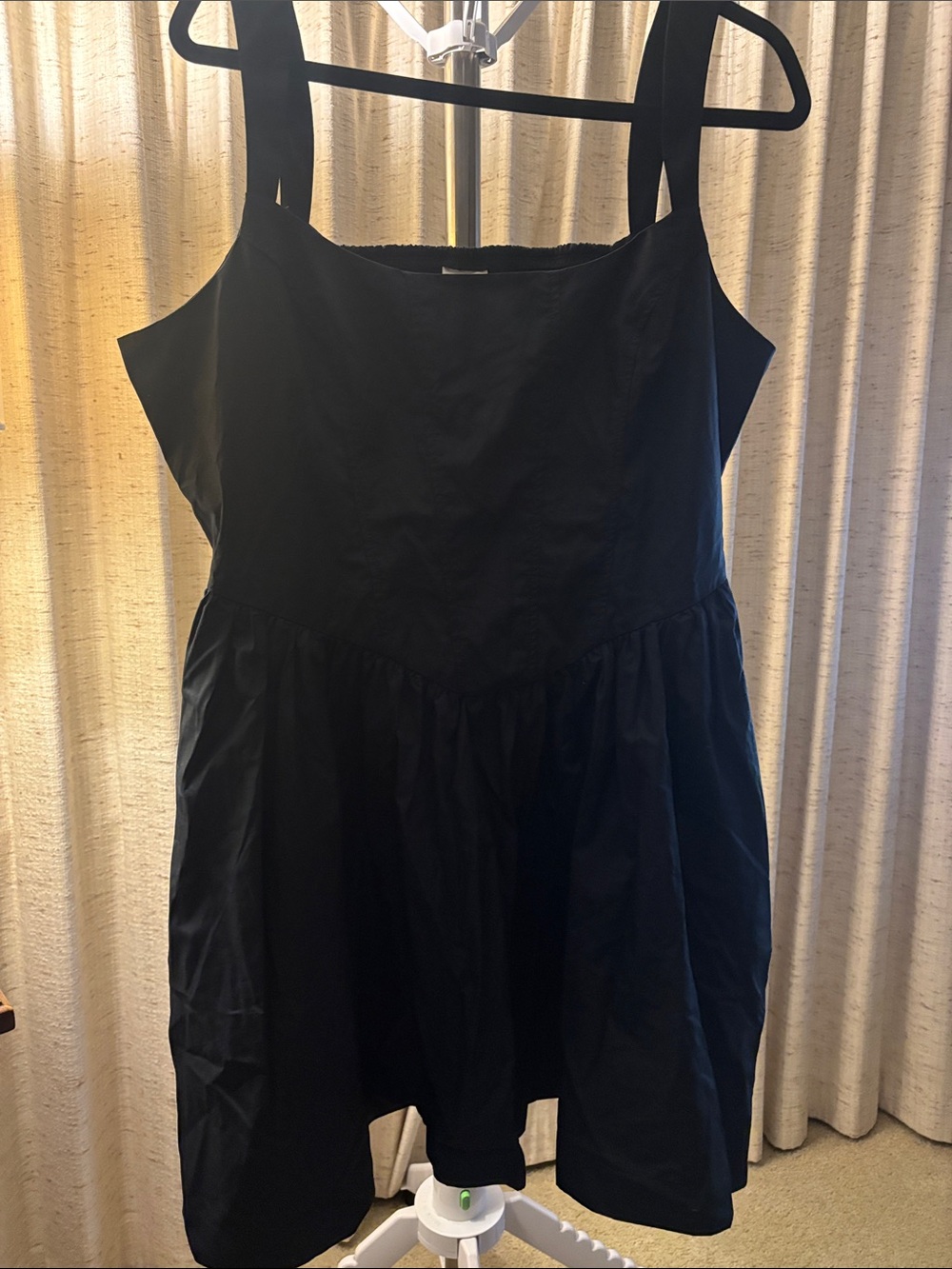 Black Strap Cotton Peplum Mini Dress